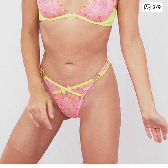 new FOR LOVE AND LEMONS tossed heart neon thong panty m - Picture 2 of 3